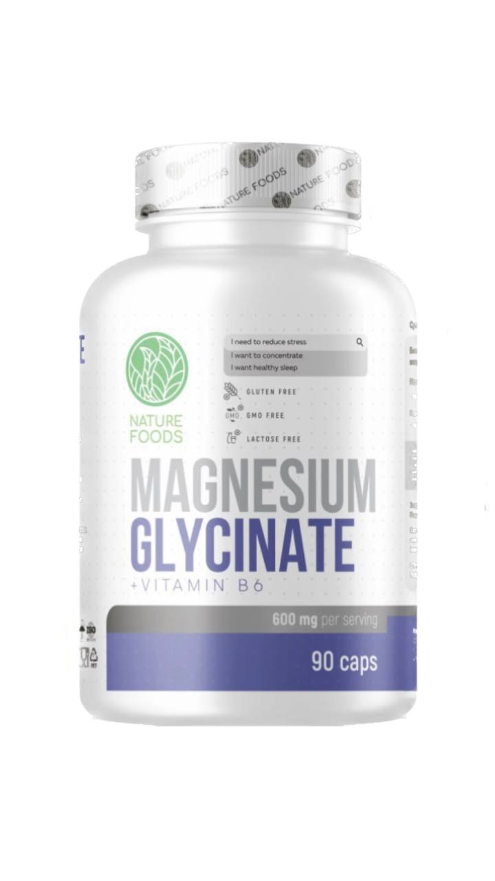Магний Глицинат Nature Foods Magnesium Glycinate+B6 600mg 90 caps