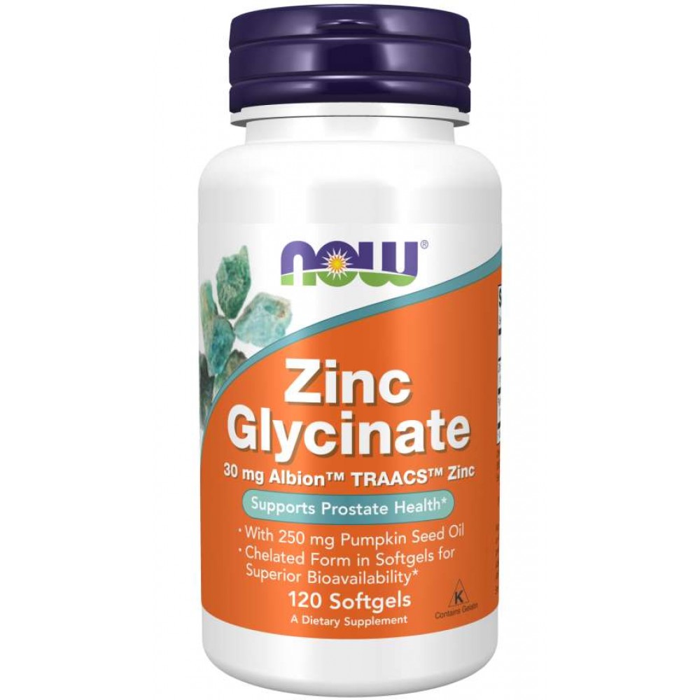 Цинк NOW Zinc Glycinate 30mg 120 sgels